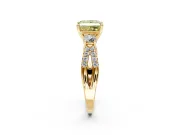 3 Stone Engagement Ring Setting for Fancy Yellow Princess Cut Center with Pave Split Shank and Prong Head in Yellow Gold