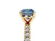 Solitaire Engagement Ring Setting for Fancy Blue Cushion Cut Center with Fine Pave Band and Claw Prong Head in Yellow Gold