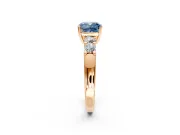 5 Stone Engagement Ring Setting for Fancy Blue Cushion Cut Center with Plain Band and Prong Head in Rose Gold