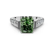 Solitaire Engagement Ring Setting for Fancy Green Radiant Cut Center with Pave Cathedral Shoulders and Prong Head in Platinum