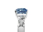 5 Stone Engagement Ring Setting for Fancy Blue Cushion Cut Center with Plain Band and Prong Head in Platinum