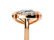 Single Halo Engagement Ring Setting for Asscher Cut Center with Corner Claws, Plain Band and Prong Head in Rose Gold