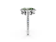 Accent Halo Engagement Ring Setting for Fancy Green Marquise Center with Full-Length Pave Band and Prong Head in White Gold