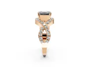 Halo Engagement Ring Setting for Emerald Cut Center with Pave Infinity Twist Band and Prong Head in Rose Gold