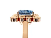 Cluster Halo Engagement Ring Setting for Fancy Blue Radiant Cut Center with Milgrain Bezel Accents and Prong Head in Rose Gold