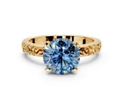 Solitaire Engagement Ring Setting for Fancy Blue Round Cut Center with Scrollwork Band and Prong Head in Yellow Gold