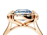 Single Halo Engagement Ring Setting for Fancy Blue Asscher Cut Center with Corner Claws, Plain Band and Prong Head in Rose Gold