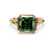 Solitaire Engagement Ring Setting for Fancy Green Asscher Cut Center with V Split Shank and Bezel Head in Yellow Gold
