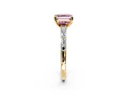Baguette Engagement Ring Setting for Fancy Pink Asscher Cut Center with Alternating Bar-Set Band and Prong Head in Yellow Gold