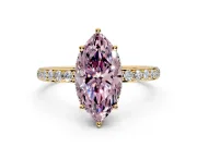 Hidden Halo Engagement Ring Setting for Fancy Pink Marquise Center with Pave Band and Prong Head in Yellow Gold