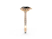 Halo Engagement Ring Setting for Fancy Black Pear-Shaped Center with Pave Accents, Heart Basket and Prong Head in Rose Gold