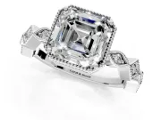 Milgrain Bezel Engagement Ring Setting for Asscher Cut Center with Marquise Stations and Bezel Head in Platinum