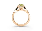 Halo Engagement Ring Setting for Fancy Yellow Oval Center with Narrow Pave Split Shank and Prong Head in Rose Gold