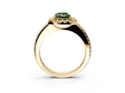 Pave Halo Engagement Ring Setting for Fancy Green Radiant Cut Center with Single Row Pave Band and Prong Head in Yellow Gold