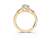 3 Stone Engagement Ring Setting for Cushion Cut Center with Baguette Accents and Prong Head in Yellow Gold