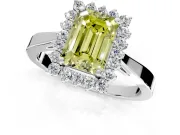 Starburst Halo Engagement Ring Setting for Fancy Yellow Emerald Cut Center with Flat Cathedral Band and Prong Head in Sterling Silver