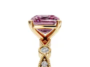 Solitaire Engagement Ring Setting for Fancy Pink Asscher Cut Center with Milgrain Bezel Accents and Prong Head in Yellow Gold