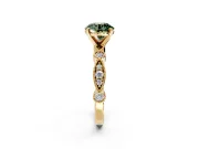 Solitaire Engagement Ring Setting for Fancy Green Round Cut Center with Milgrain Bezel Accents and Prong Head in Yellow Gold