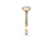 Solitaire Engagement Ring Setting for Radiant Cut Center with Round Cut Pave Band and Prong Head in Yellow Gold