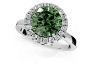 Halo Engagement Ring Setting for Fancy Green Round Cut Center with Thin Plain Band and Prong Head in Platinum