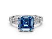 Solitaire Engagement Ring Setting for Fancy Blue Asscher Cut Center with Multi-Row Pave Accents and Basket Head in Platinum