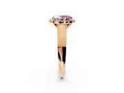 Halo Engagement Ring Setting for Fancy Pink Oval Center with Knife Ridge Cathedral Band and Prong Head in Rose Gold