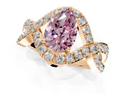 Halo Engagement Ring Setting for Fancy Pink Pear-Shaped Center with Pave Infinity Twist Band and Prong Head in Rose Gold