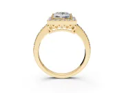 Halo Engagement Ring Setting for Princess Cut Center with Heart-Shaped Openwork, Pave Band and Prong Head in Yellow Gold