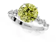 Cluster Engagement Ring Setting for Fancy Yellow Round Cut Center with Round Cut Accent Band and Prong Head in Sterling Silver