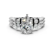 Solitaire Engagement Ring Setting for Pear-Shaped Center with Grooved Bar Accent Band and Prong Head in Platinum