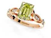 Solitaire Engagement Ring Setting for Fancy Yellow Emerald Cut Center with Marquise and Bezel Accents and Prong Head in Rose Gold