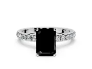 Open Basket Engagement Ring Setting for Fancy Black Emerald Cut Center with Pave Band and Prong Head in Platinum