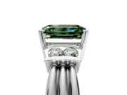 Solitaire Engagement Ring Setting for Fancy Green Emerald Cut Center with Grooved Bar Accent Band and Prong Head in Platinum