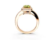 Halo Engagement Ring Setting for Fancy Yellow Emerald Cut Center with Metal-Rimmed Halo, Pave Band and Prong Head in Rose Gold