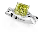 Solitaire Engagement Ring Setting for Fancy Yellow Princess Cut Center with Half-Pave Crossover Band and Prong Head in Platinum
