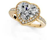 Halo Engagement Ring Setting for Heart-Shaped Center with Metal-Rimmed Halo, Pave Band and Prong Head in Yellow Gold