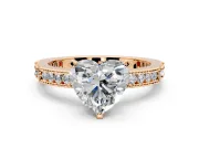 Solitaire Engagement Ring Setting for Heart-Shaped Center with Milgrain-Edged Pave Band and Prong Head in Rose Gold