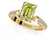 Solitaire Engagement Ring Setting for Fancy Yellow Emerald Cut Center with Multi-Row Accents and Prong Head in Yellow Gold