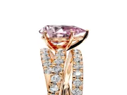 Solitaire Engagement Ring Setting for Fancy Pink Pear-Shaped Center with Woven 3-Strand Pave Band and Prong Head in Rose Gold