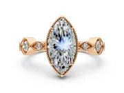 Vintage Station Engagement Ring Setting for Marquise Center with Accents and Prong Head in Rose Gold