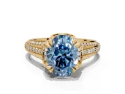 Solitaire Engagement Ring Setting for Fancy Blue Oval Center with Accented Split Shank and Prong Head in Yellow Gold
