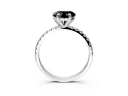 Solitaire Engagement Ring Setting for Fancy Black Heart-Shaped Center with Fine Pave Narrow Band and Prong Head in Platinum