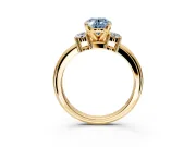 3 Stone Engagement Ring Setting for Fancy Blue Oval Center with Wide Plain Band and Prong Head in Yellow Gold