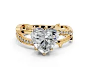 Solitaire Engagement Ring Setting for Heart-Shaped Center with Pave and Plain Crossover Band and Prong Head in Yellow Gold