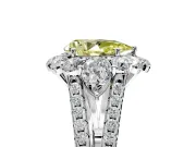 Halo Engagement Ring Setting for Fancy Yellow Pear-Shaped Center with Two-Strand Split Shank and Prong Head in White Gold