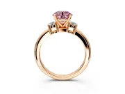 3 Stone Engagement Ring Setting for Fancy Pink Round Cut Center with Wide Plain Band and Prong Head in Rose Gold