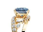 Solitaire Engagement Ring Setting for Fancy Blue Radiant Cut Center with Pave Bypass Twist Band and Prong Head in Yellow Gold