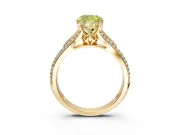 Solitaire Engagement Ring Setting for Fancy Yellow Cushion Cut Center with Pave Rail Split Shank and Prong Head in Yellow Gold