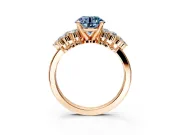 Cluster Engagement Ring Setting for Fancy Blue Round Cut Center with 2-Row Shoulder Clusters and Prong Head in Rose Gold