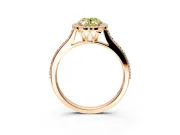 Halo Engagement Ring Setting for Fancy Yellow Oval Center with Pave Accents, Heart Basket and Prong Head in Rose Gold